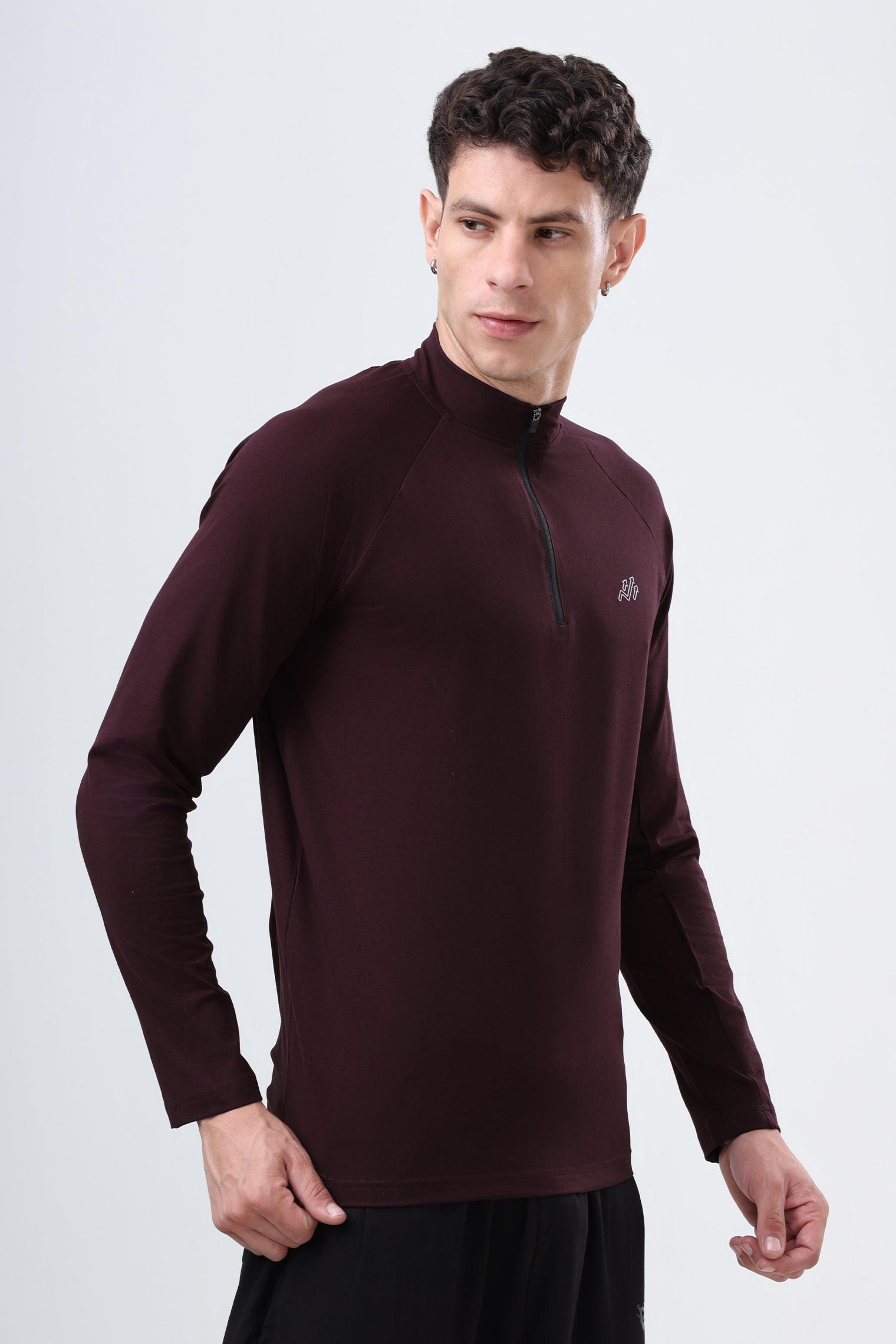 Raglan Quarter Zip T-Shirt (Cotton Feel) Wine
